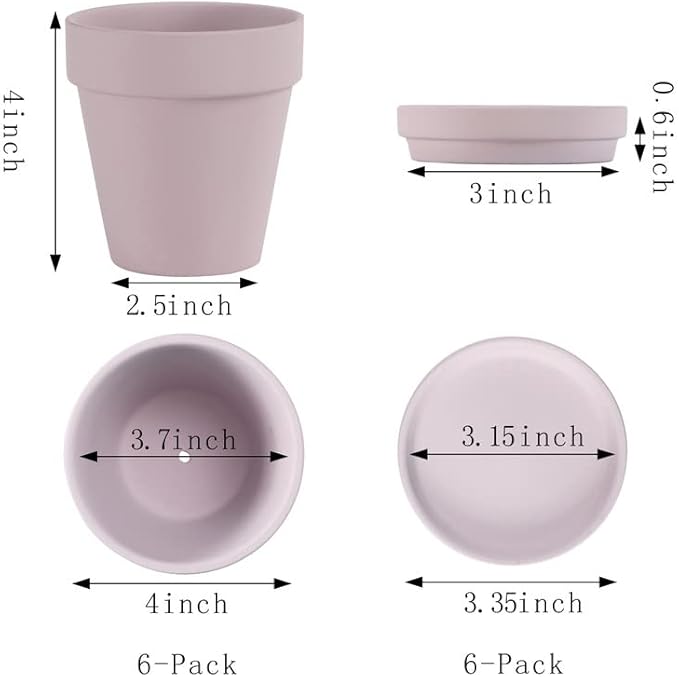 Pink Terra Cotta Pots with Saucer- 6-Pack Small Terracotta Pot Clay Pots 4'' Clay Ceramic Pottery Planter Cactus Flower Pots Succulent Pot with Drainage Hole- Great for Plants,DIY Craft Projects
