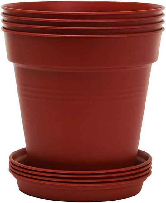 Mintra Home Garden Pots 4pk - Flowers, Herbs, Plants, Indoor, Outdoor, Colorful, Wholesale, Bulk (Burgundy, 17cm Diameter (6.6in))