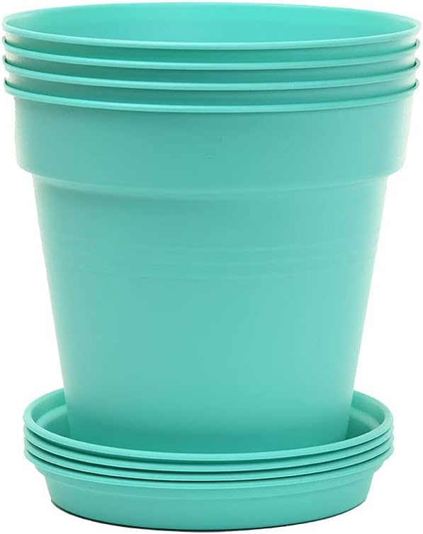 Mintra Home Garden Pots 4pk - Flowers, Herbs, Plants, Indoor, Outdoor, Colorful, Wholesale, Bulk (Teal, 17cm Diameter (6.6in))