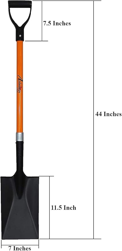 Ashman Spade Shovel (2 Pack) – 41 Inches Long D Handle Grip – The Single Shovel Weighs 2.2 Pounds and has a Durable Handle – Premium Quality Multipurpose Orange Spade Shovel with Strong Build.