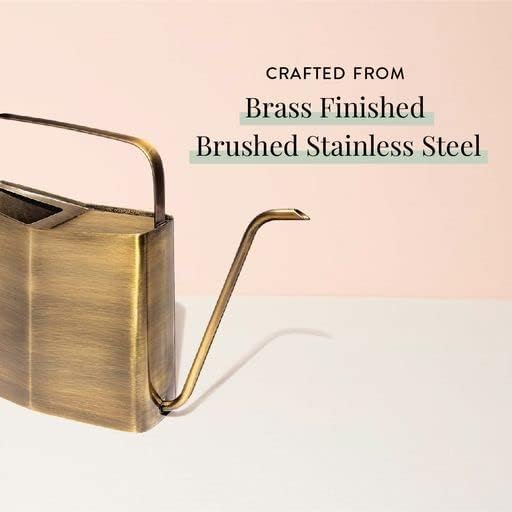 Modern Sprout Brass Finish Plant Watering Can - Long Spout Stainless Steel Vessel for Outdoor & Indoor Plants - Rust Resistant 3L Capacity - Stylish Garden Accessory for Houseplants & Decorative Use