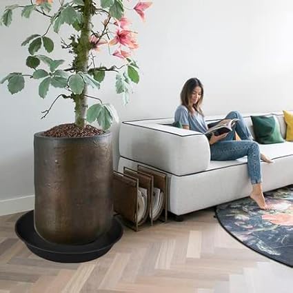 3 Pack of 25 26 inch Plant Saucer (22.7 Inch Base), 4.2" Depth, Large Deep Heavy Duty Plastic Flower Planter Water Trays for Indoors Outdoor, Plant Potted Bowl, Plant Drip Trays (26", Black)