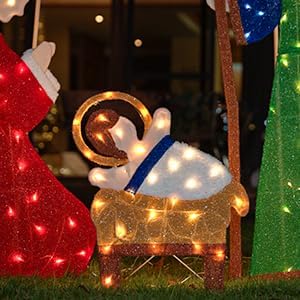 Hykolity 6FT 2.5D Nativity Scene Lighted Outdoor Christmas Decoration, 210 Warm White LEDs with Outdoor Transformer, Stained-Glass Fabric Figures & 5ft Pull Cord, Yard Decor