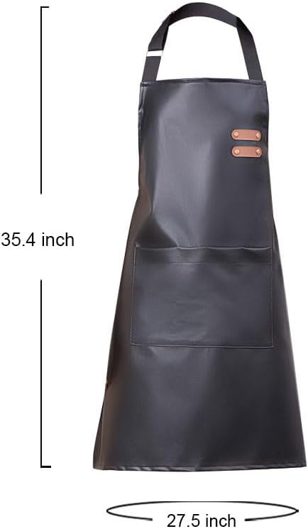 Waterproof Apron Large Pocket PU Material Waterproof Oil-proof Dust-proof Apron Black and Red