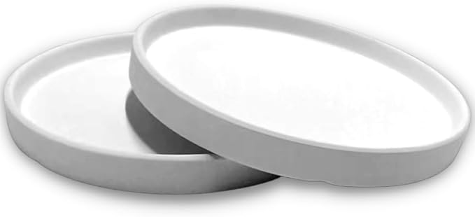 Braque Ceramic Plant Saucer 6.3 Inch, 2 Pack Round Matte White Flower Plant Saucers for Holding Water Drips and Soil, Ceramic Drainage Tray for Plant Pots, Include Silicone Feet Protect Surface