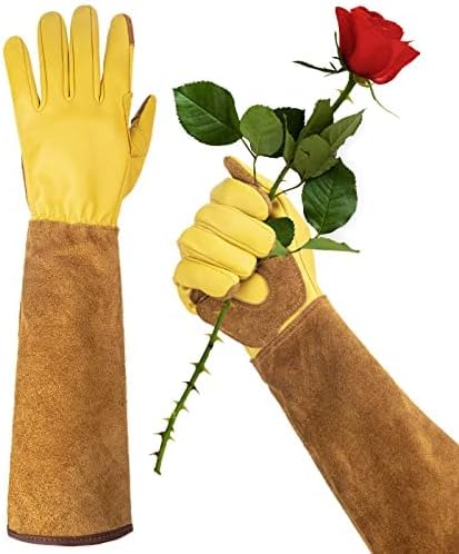 Long Gardening Gloves for Women Thorn Proof,Rose Pruning Cowhide Leather Garden Gloves for Cactus, Rose and Blackberry