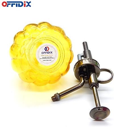 OFFIDIX Yellow Glass Watering Can Indoor, 6.3" Tall Vintage Style with Bronze Plastic Top Pump One Hand Spray Bottle