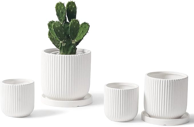 Braque Ceramic Plant Saucer 6.3 Inch, 2 Pack Round Matte White Flower Plant Saucers for Holding Water Drips and Soil, Ceramic Drainage Tray for Plant Pots, Include Silicone Feet Protect Surface