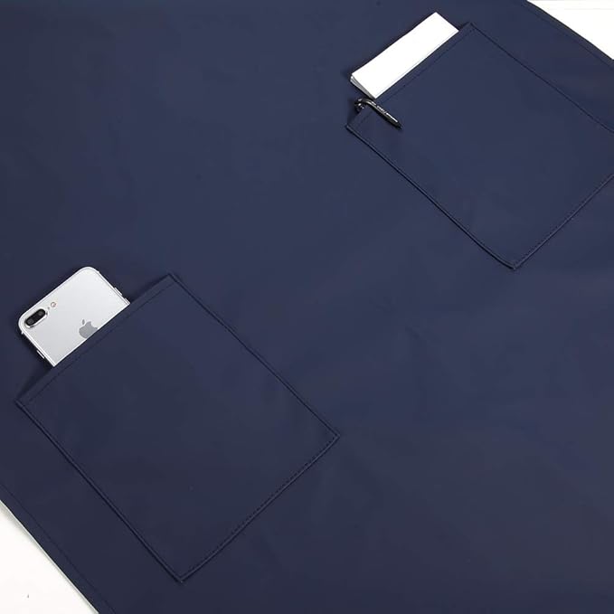 VWELL Waterproof Rubber Vinyl Apron W/ 2 Pockets - Lab Apron for DishWashing, Grooming 2Pack