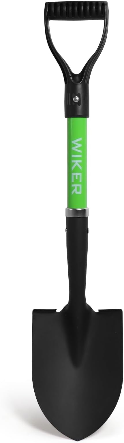 WIKER Beach Shovel,Kids Shovels for Digging,Short Handle Metal Shovel,Small Shovels for Gardening,Camping,Planting,28Inches,Green