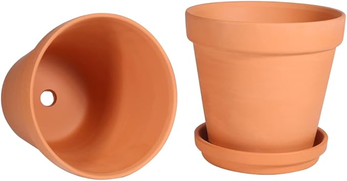 6 Inch Clay Pot for Plant with Saucer, Flower Pot with Tray, 8 Pack Small Terra Cotta Plant Pot with Drainage Hole, Great for Plants, DIY Crafts, Wedding Favor (6inch 8pack)