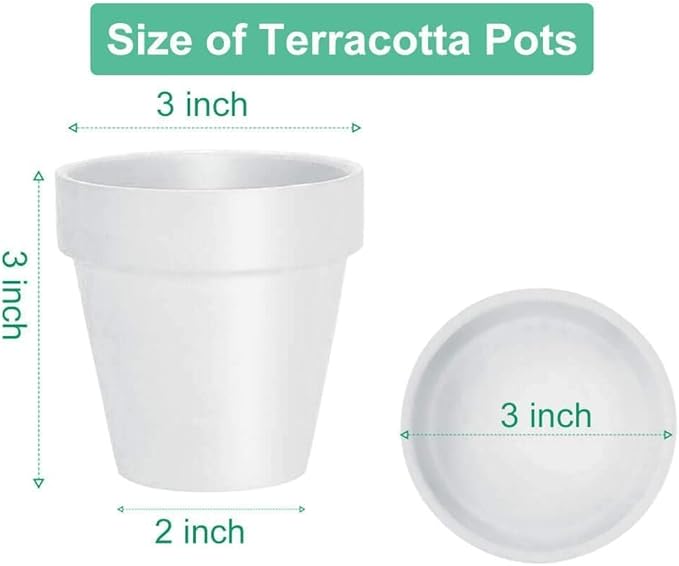 vensovo 3 inch White Terracotta Clay Pots for Plants with Saucer - 12 Pack Small Terra Cotta Planter Great for Garden Windowsill Indoor & Outdoor Wedding Favors Gifts
