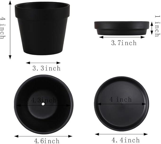 Fcacti 6 Pack Black Terra Cotta Pots with Saucer, 4.5 Inch Clay Planters with Drainage Hole for Indoor/Outdoor Plants, Succulent, Cactus, Flower Pots