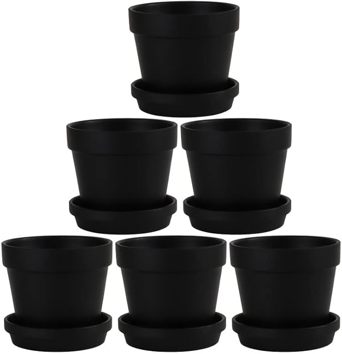 Fcacti 6 Pack Black Terra Cotta Pots with Saucer, 4.5 Inch Clay Planters with Drainage Hole for Indoor/Outdoor Plants, Succulent, Cactus, Flower Pots
