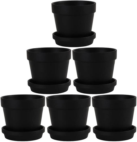 Fcacti 6 Pack Black Terra Cotta Pots with Saucer, 4.5 Inch Clay Planters with Drainage Hole for Indoor/Outdoor Plants, Succulent, Cactus, Flower Pots