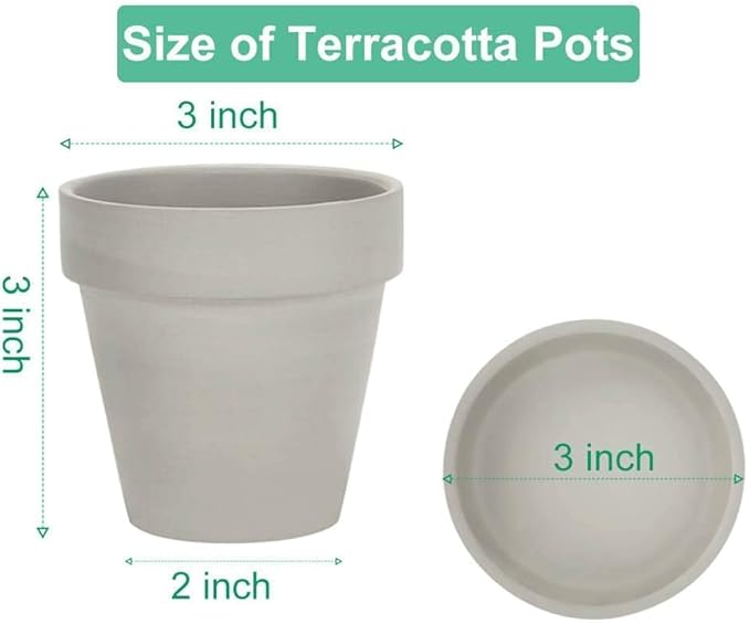 vensovo 3 inch Grey Terracotta Clay Pots for Plants with Saucer - 12 Pack Small Terra Cotta Planter Great for Garden Windowsill Indoor & Outdoor Wedding Favors Gifts
