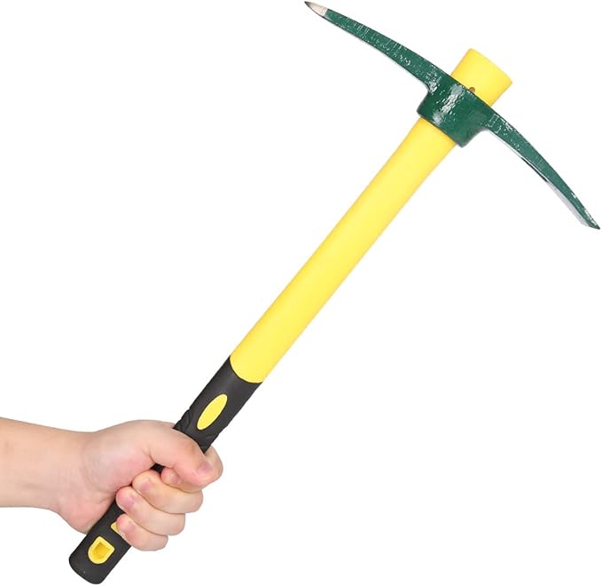 18 Inches Steel Forged Pickaxe, Sturdy Durable Mattock Hoe, Weeding Pick Axe with Lightweight Plastic Coated Fiberglass Handle Suitable for Digging, Weeding, Gardening, Camping