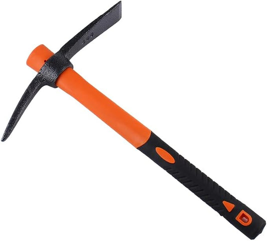 Mattock Hoe Pick Axe with Heavy Duty Forged Adze and Ergonomic Non-Slip Handle 15-inch for Gardening, Hunting, Landscaping Outdoor