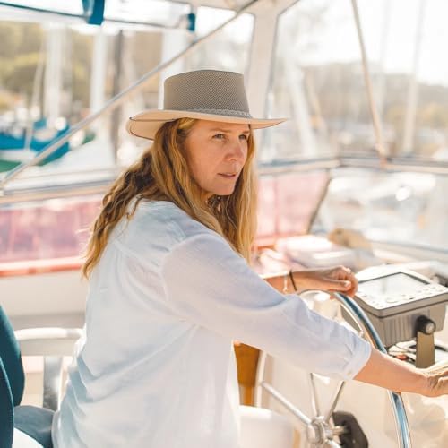American Hat Makers Breeze Leather & Mesh Sun Hat | Wide Brim, UPF50, Breathable & Adjustable | Perfect for Outdoors