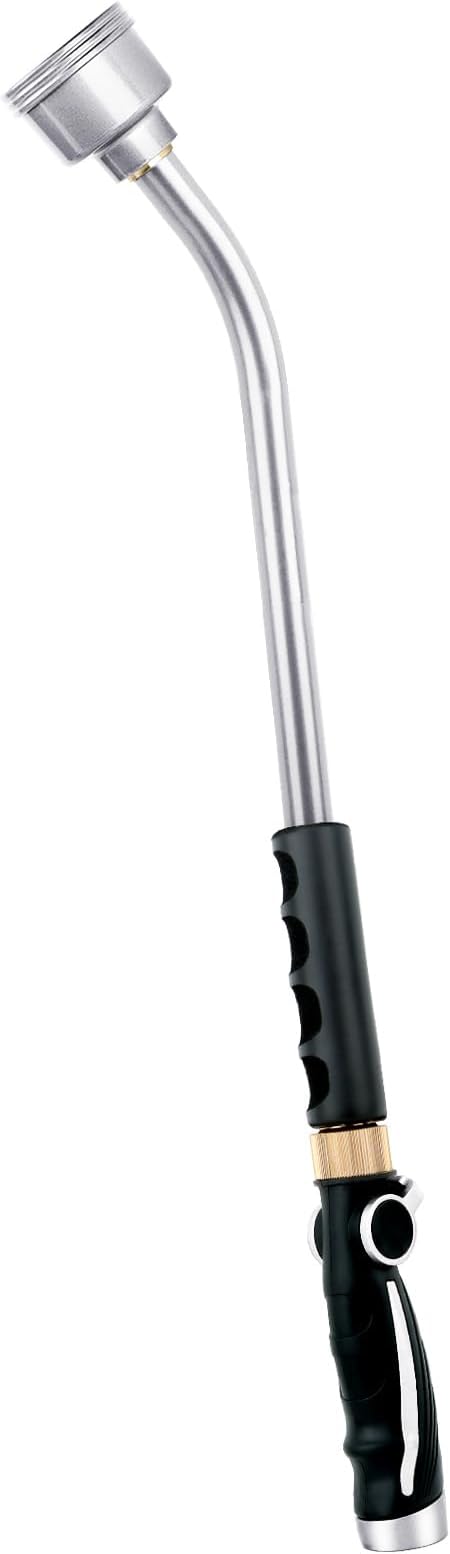 RESTMO Long Watering Wand, 24 Inches Gentle Soft Full Shower Sprayer Wand with Thumb Flow Control, Heavy Duty Metal Hose Wand for Hanging Baskets, Shrubs, Plants, Flowers, Garden and Lawn, Silver