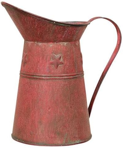 Watering Can - Distressed Red Metal with Stars - Country Rustic Primitive Jug Vase