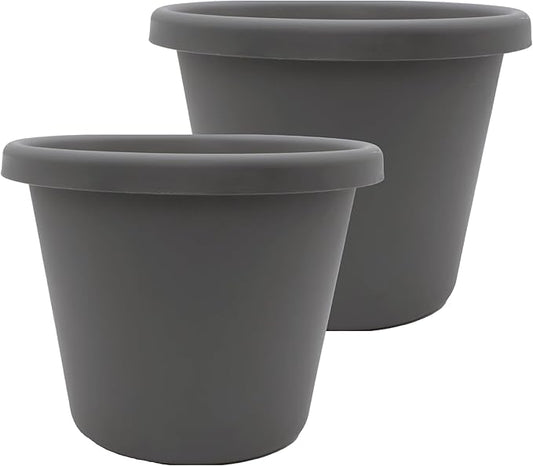 The HC Companies Classic Round Plastic Plant Pot w/Rolled Rim - Lightweight & UV Resistant Flower Pot for Herbs & More - Outdoor & Indoor Plant Pots w/Drainage (17 inch Warm Gray, Pack of 2)
