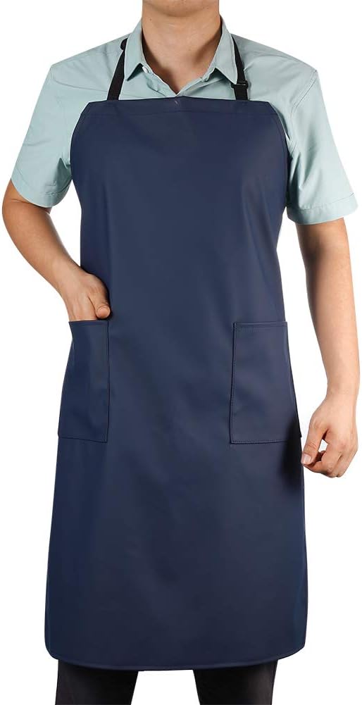 VWELL Waterproof Rubber Vinyl Apron W/ 2 Pockets - Lab Apron for DishWashing,Grooming