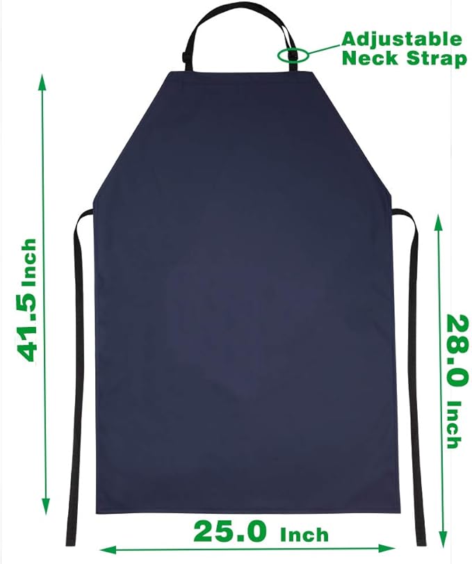 VWELL Waterproof Rubber Vinyl Apron 41.5" Heavy Duty Work Apron Durable with Adjustable Bib Apron for Dishwashing,Grooming 2Packs(no pocket)