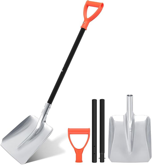 Aluminum Snow Shovel for Driveway – 40" Long Square Shovel with D Handle, Large Capacity Flat Shovel, Portable Snow Removal Tool for Home Garage Garden Camping Emergency, Orange