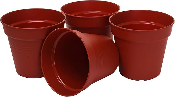 Mintra Home Garden Pots 4pk - Flowers, Herbs, Plants, Indoor, Outdoor, Colorful, Wholesale, Bulk (Burgundy, 19cm Diameter (7.5in))