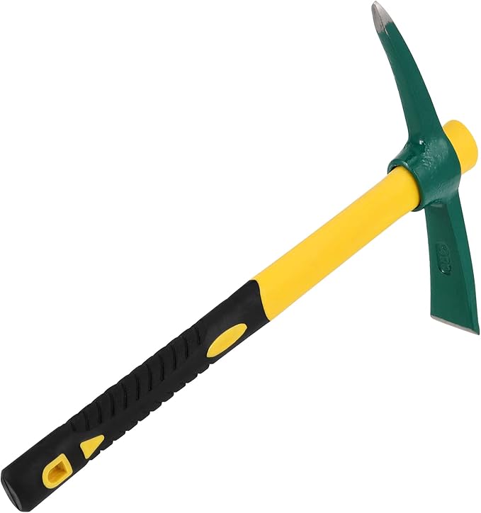 17.7 Inches Pick Mattock Hoe with Fiberglass Handle, Forged Steel Garden Tool Weeding Pick Axe for Digging, Gardening, Camping, Prospecting, Construction Work, 1.54Lbs