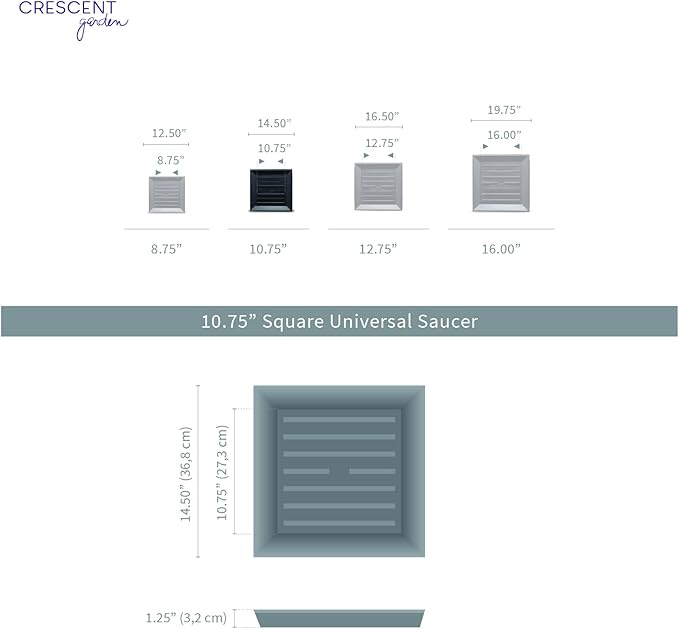 Crescent Garden Universal Square Plant Saucer, Weatherproof Durable Drip Tray for Square Planter, Heavy-Duty Plastic Drainage Dish, Indoor/Outdoor Flowerpot Saucer - 11'' inner x 14.5" outer (Rust)