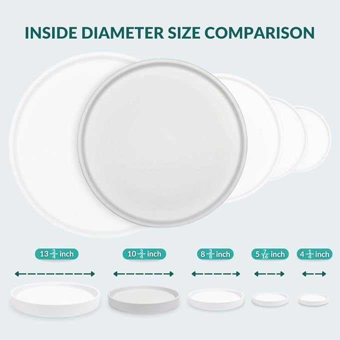 Heavy Duty Ceramic Plant Saucers for Indoors with Silicone Feet for Added Surface Protection - Scratch-Resistant Matte White, 10.75" at The Base or Less, Plant Water Catcher Tray