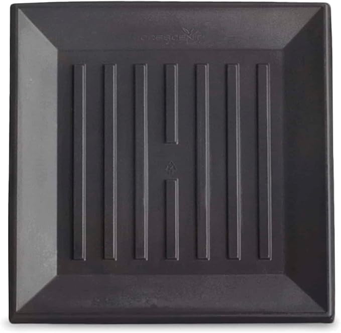 Crescent Garden Universal Square Plant Saucer, Durable Plant Tray for Square Planter, Heavy-Duty Plastic Drainage Dish, Large Outdoor Flowerpot Saucer - 16'' Inner x 19.75" Outer (Old Bronze)