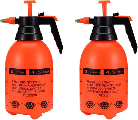 JoyTube 2Pcs Garden Pump Sprayer 68 oz/0.5 Gallon Hand Held Pressure Bottle Brass Adjustable Nozzle Large Capacity for Water Weed Flower Plant Mister Lawn Home Cleaning Washing Spray 2L-Orange