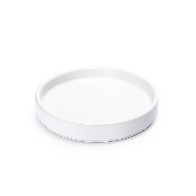 D'vine Dev Modern Round 5.4 Inch Ceramic Plant Pot Saucer, Planter Pot Drainage Tray for Indoor Plants, Matte White, 97-T-A-2