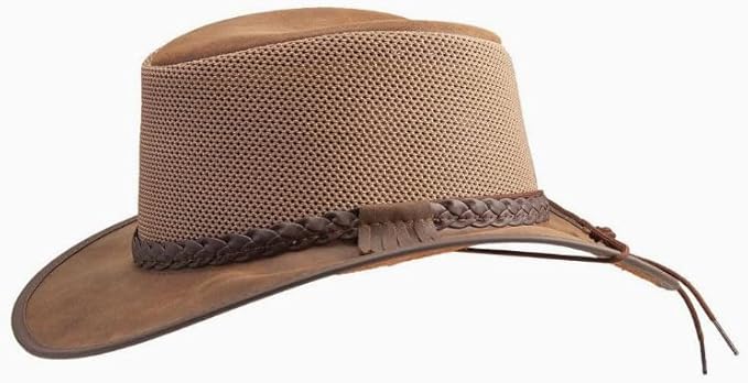 American Hat Makers Breeze Leather & Mesh Sun Hat | Wide Brim, UPF50, Breathable & Adjustable | Perfect for Outdoors