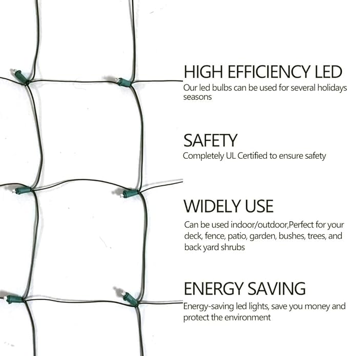 HISHINY Halloween Lights Outdoor,100LED 5ftx5ft Orange Net Lights with Connectable, Waterproof,UL Certified and Durable Green Wire Design for Bushes,Shrubs,Halloween Decorations Outdoor