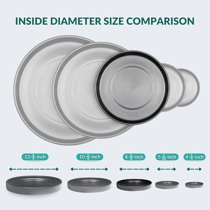 Heavy Duty Ceramic Black Plant Saucer - with Silicone Feet for Added Surface Protection - Scratch-Resistant Plant Drip Trays for Pots 8.3" at the Base or Less, Plant Plate, 7-8 Inch Plant Saucer