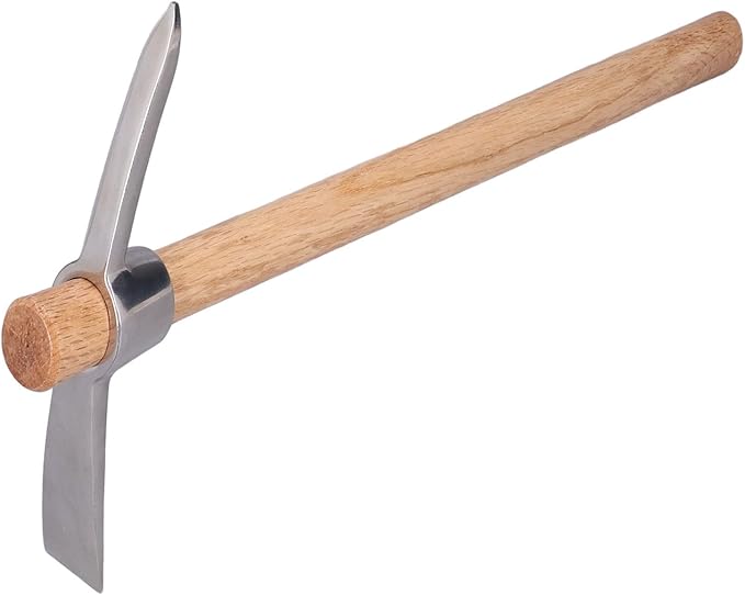 LIANGLIDE Pick Axe Tool Garden Hoe Detachable Pickaxe Hoe Stainless Steel Pickaxe Hoe with Wooden Handle Heavy Duty Wood Pick Axe Garden Mattock Tool for Transplanting Digging Planting Loosening Soil