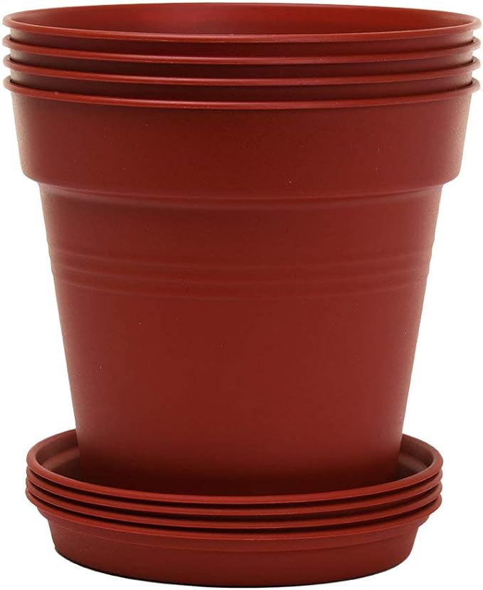 Mintra Home Garden Pots 4pk - Flowers, Herbs, Plants, Indoor, Outdoor, Colorful, Wholesale, Bulk (Burgundy, 19cm Diameter (7.5in))