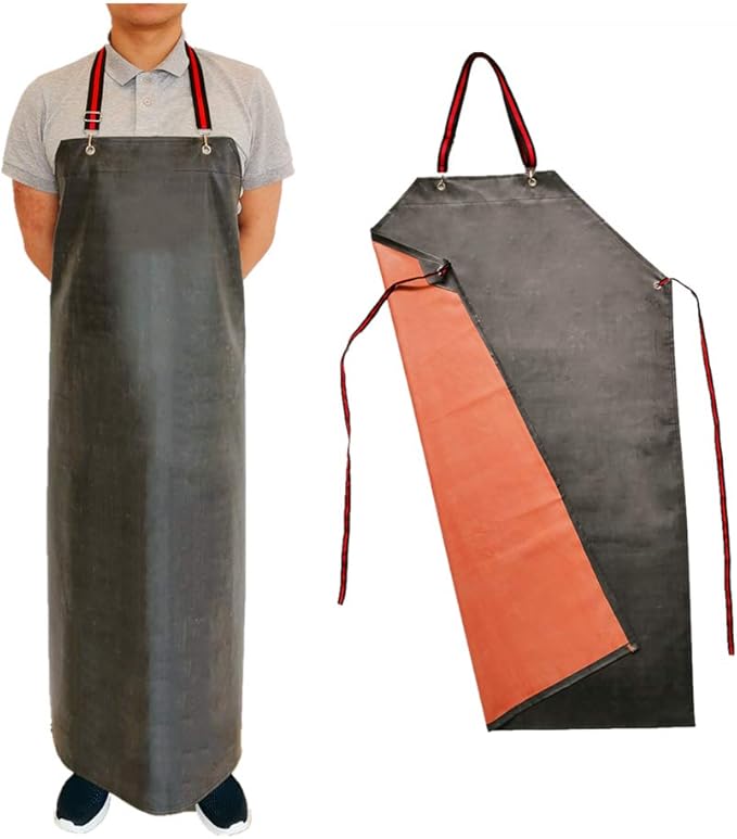 Thick Rubber Apron, 47.2 x 33.5 Inch Waterproof, Long Chemical Resistant, Adjustable for Dishwashing, Cleaning Fish, Gardening, Lab Work, Butcher and Dog Grooming, Grey