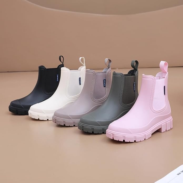 Drecage Womens Rain Boots Waterproof Rubber Garden Shoes Short Ankle Chelsea Boots Slip-Resistant