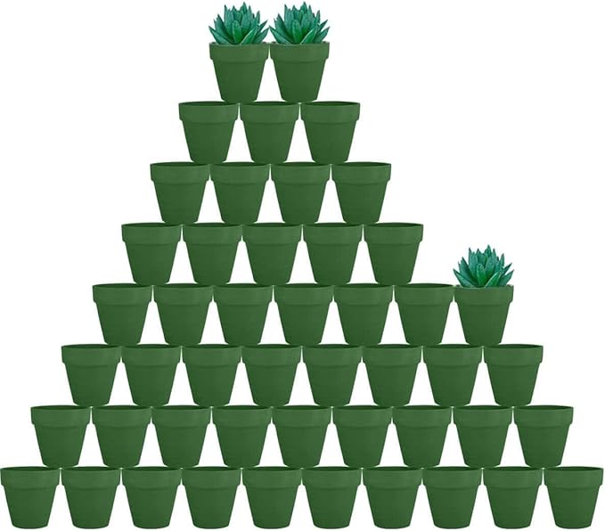 vensovo 48 Pcs 2" Tiny Terracotta & Terra Cotta Pots with Drainage - Green Small Mini Clay Ceramic Pottery Planter Ideal for Indoor/Outdoor Plants, Crafts, Wedding Favors