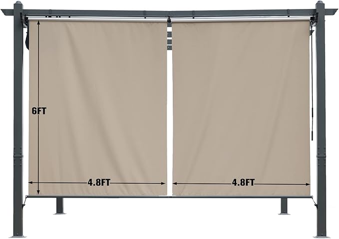 BPS 4.8x6 FT Aluminum Pergola Roller Shade - Cordless Gazebo Curtain, 2-Pack for Outdoor Pergola or Gazebo, Khaki