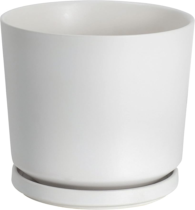Ekirlin 7 inch Plant Pots,Ceramic Flower Planters Indoor,Modern Succulents Containers with Drain Hole Saucer,Decorate Home,Office & Outdoor (White)