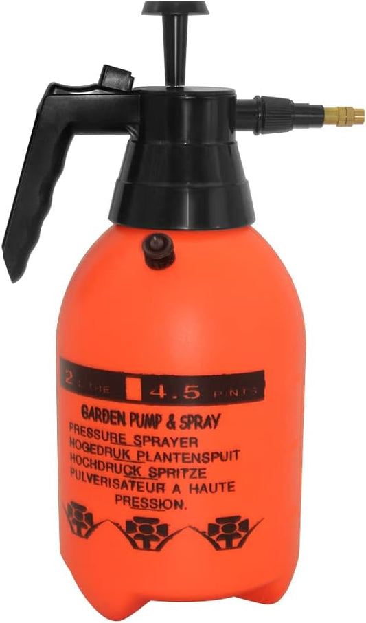 JoyTube Garden Pump Sprayer 68 oz/0.5 Gallon Hand Held Pressure Bottle Brass Adjustable Nozzle Large Capacity Water Weed Flower Plant Mister Lawn Home Washing Spray 2L (Orange-Safety Valve)