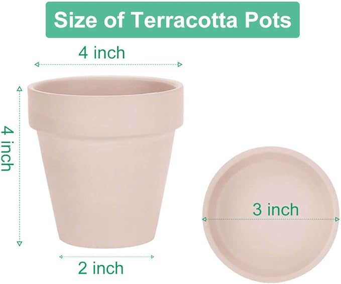 vensovo 4 Inch Small Pink Terracotta Plant Pots with Saucer - 6 Pack Clay Flowerpots with Drainage, Great for Indoor Outdoor Plants, Crafts, Wedding Favor