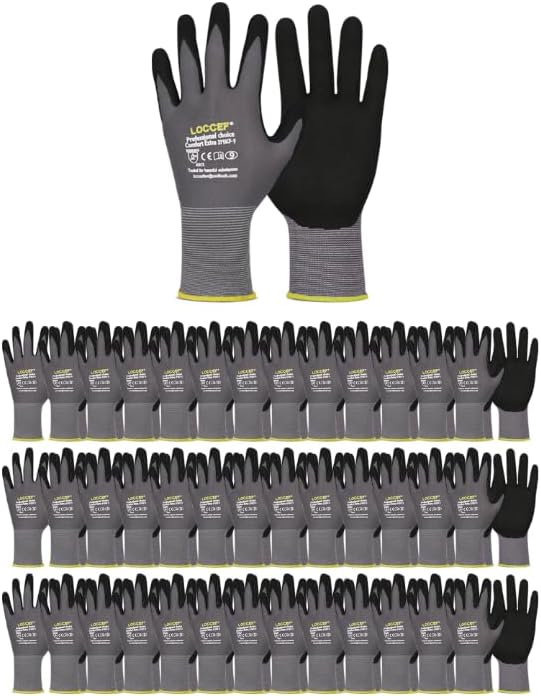 LOCCEF Work Gloves MicroFoam Nitrile Coated-6 Pairs,Seamless Knit Nylon Gloves,Gray Work gloves