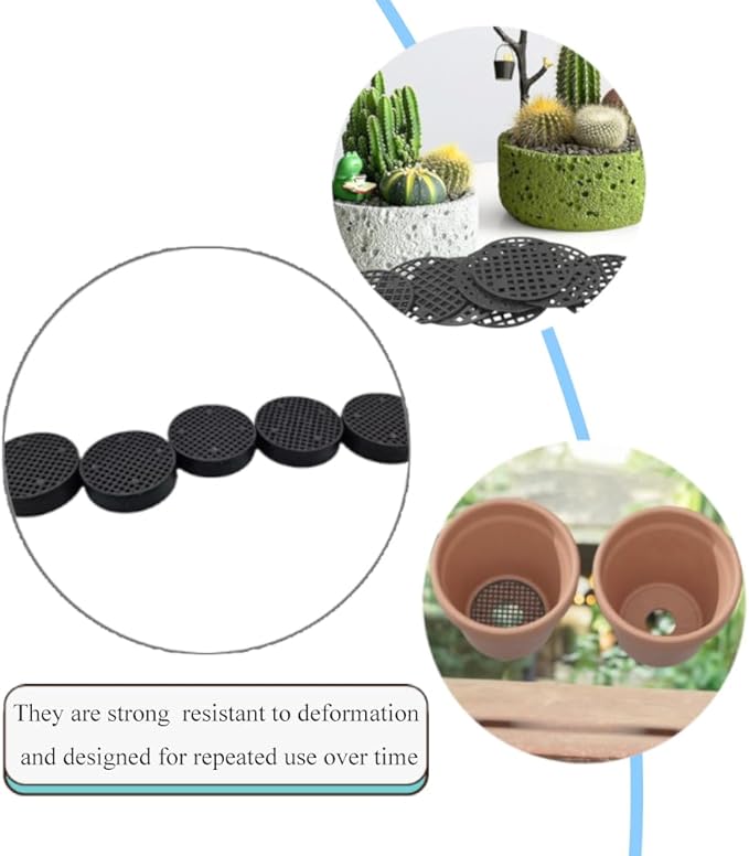 HAHIYO 50PCs 1.8Inch/4.5cm Black Round PP Plastic Flower Pot Hole Mesh Pad Bottom Grid Mat Bonsai Drainage mesh Hole Screens Gasket Prevent Soil Loss Breathable Gasket Drainage Netting for Bonsai
